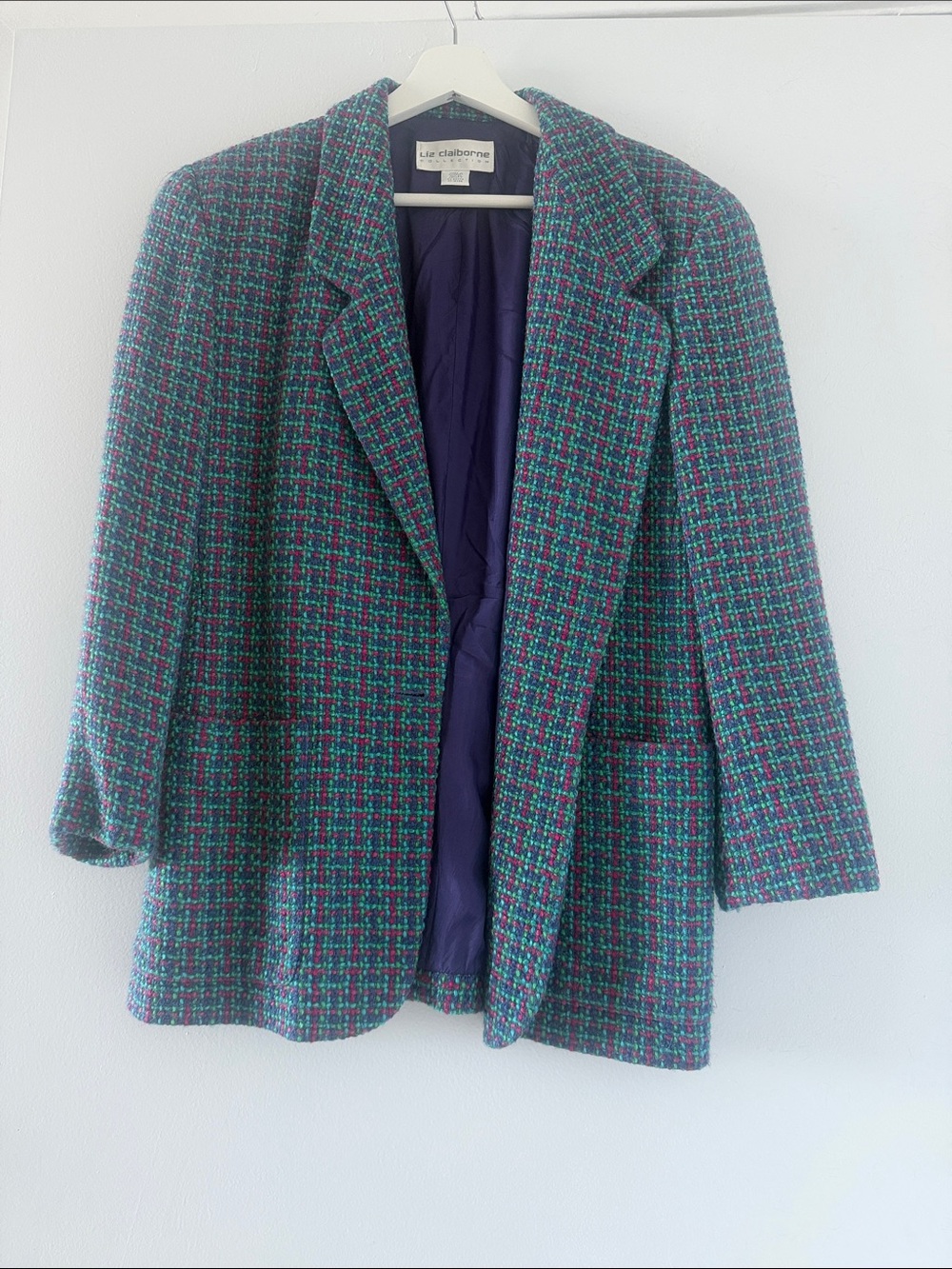 Liz Claiborne Teal, Purple & Black Tweed Blazer